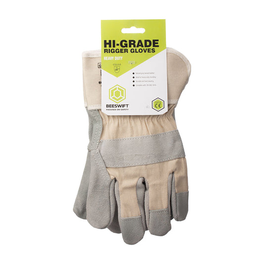 Beeswift Canadian High Quality Leather Rigger Gloves 1 Pair Grey One Size