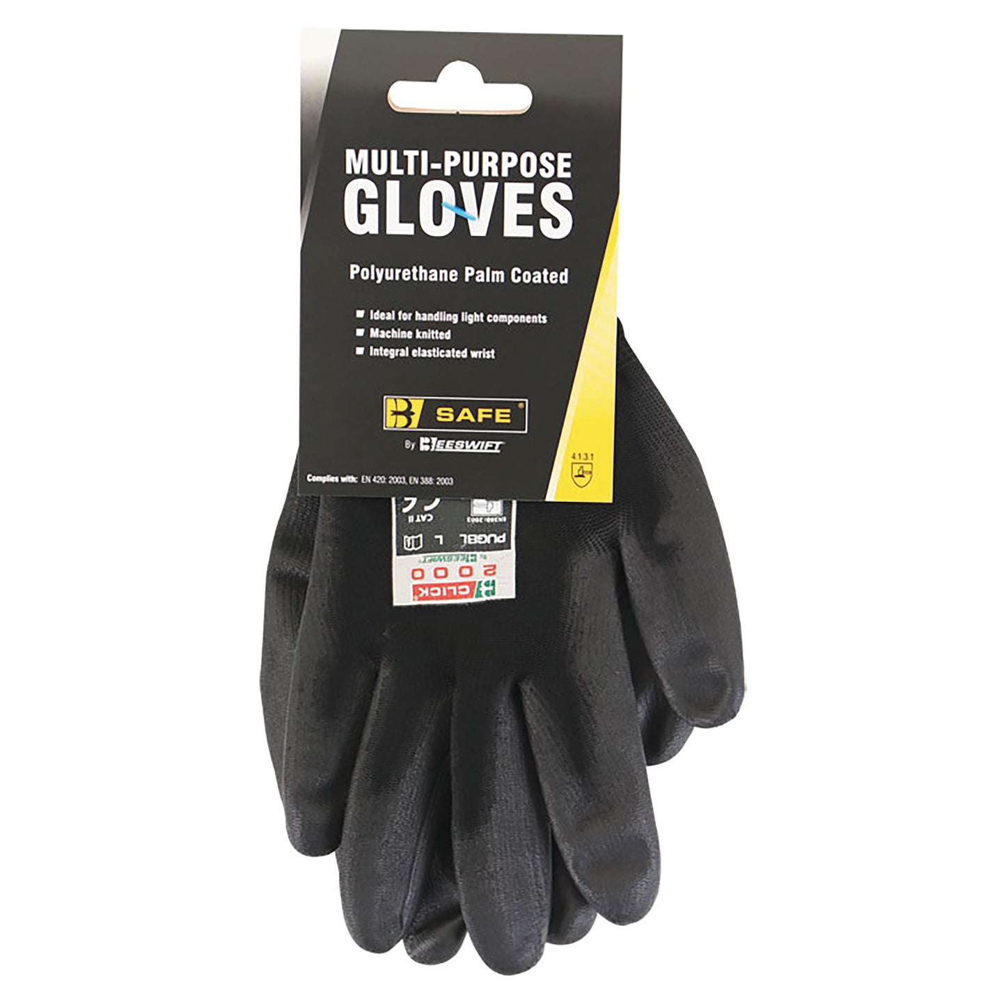 Beeswift Multipurpose Polyurethane Palm Coated Gloves 1 Pair Black XL