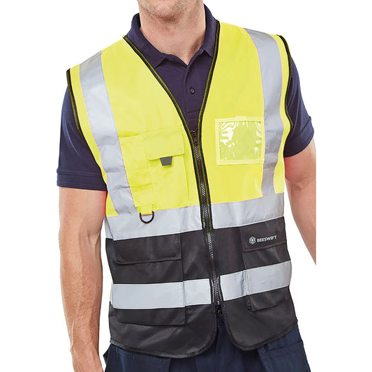 Beeswift High Visibility Two Tone Executive Waistcoat Saturn Yellow/Black S