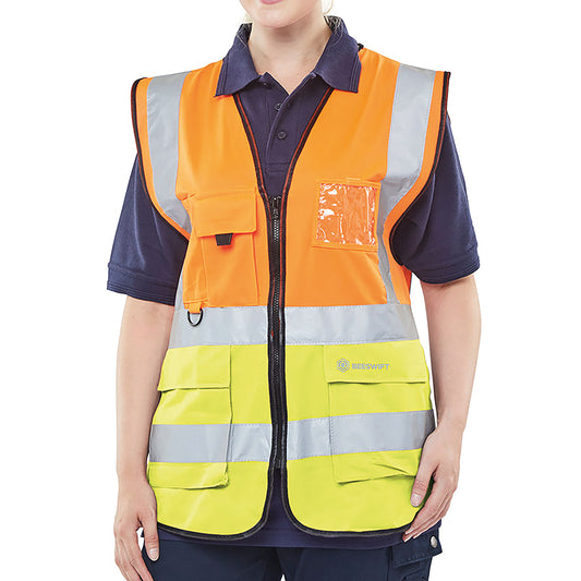 Beeswift Two Tone Executive Waistcoat Orange/Saturn Yellow XL