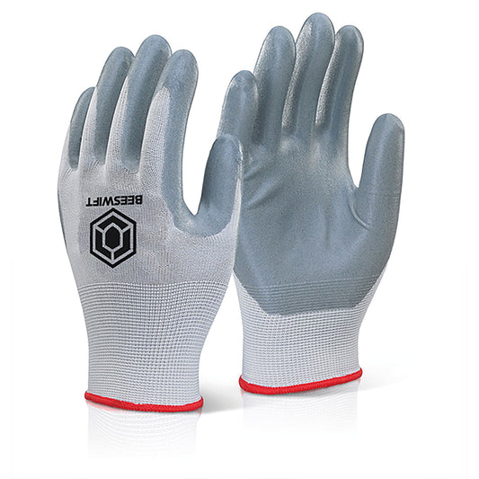 Beeswift Nitrile Foam Polyester Gloves (Pack of 10) Grey S