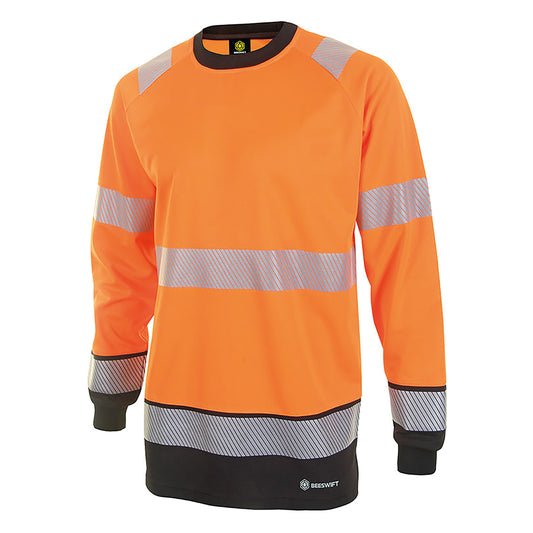 Beeswift High Visibility Two Tone Long Sleeve T-Shirt Orange/Black 4XL