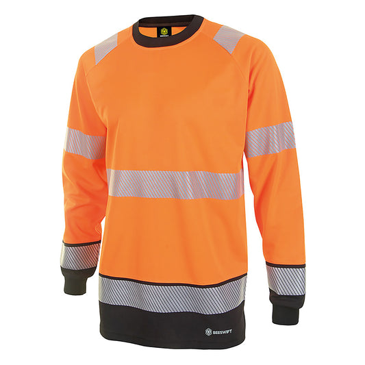 Beeswift High Visibility Two Tone Long Sleeve T-Shirt Orange/Black M