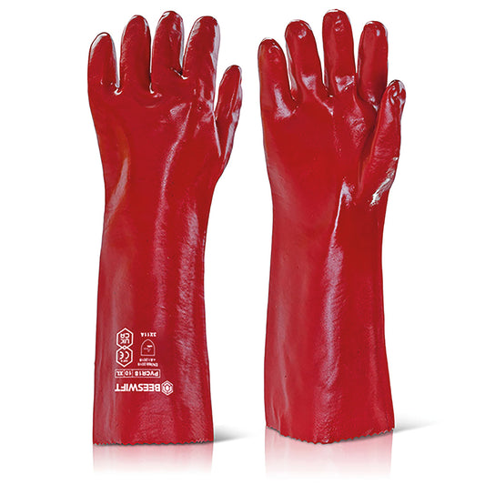 Beeswift PVC Gauntlet Gloves (Pack of 10) Red 18 inch