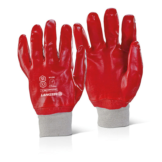 Beeswift PVC Fully Coated Knitted Wrist Gloves (Pack of 10) Red 08