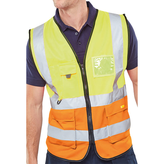 Beeswift Two Tone Executive Waistcoat Saturn Yellow/Orange M