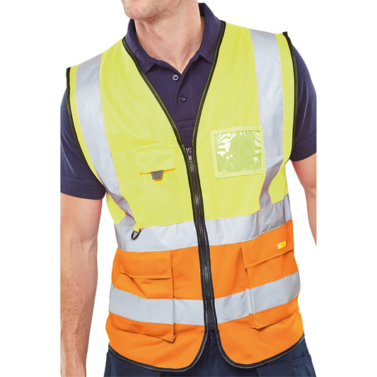 Beeswift Two Tone Executive Waistcoat Saturn Yellow/Orange 5XL