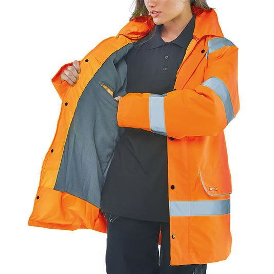 Beeswift Fleece Lined High Visibility Traffic Jacket Orange 5XL