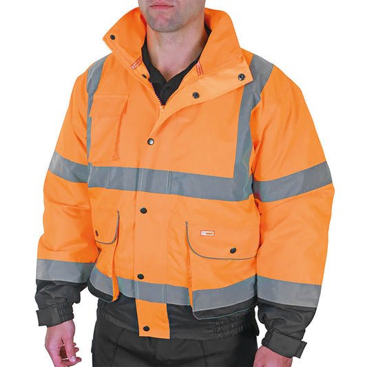 Beeswift Two Tone High Visibility Constructor Bomber Jacket Orange/Navy Blue 3XL