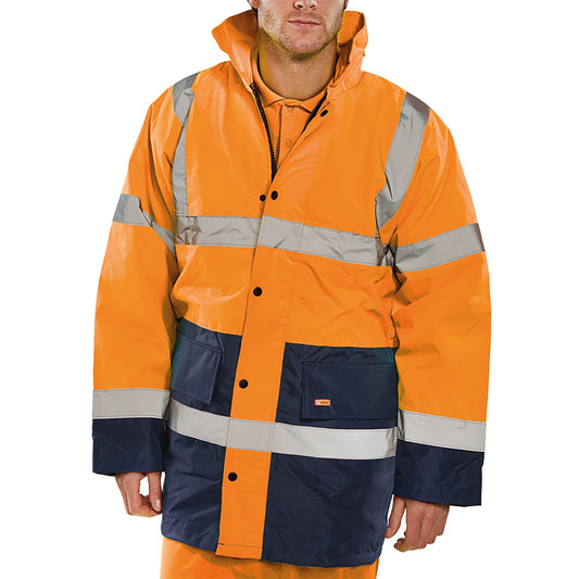 Beeswift Fleece Lined High Visibility Traffic Jacket Orange/Navy Blue L