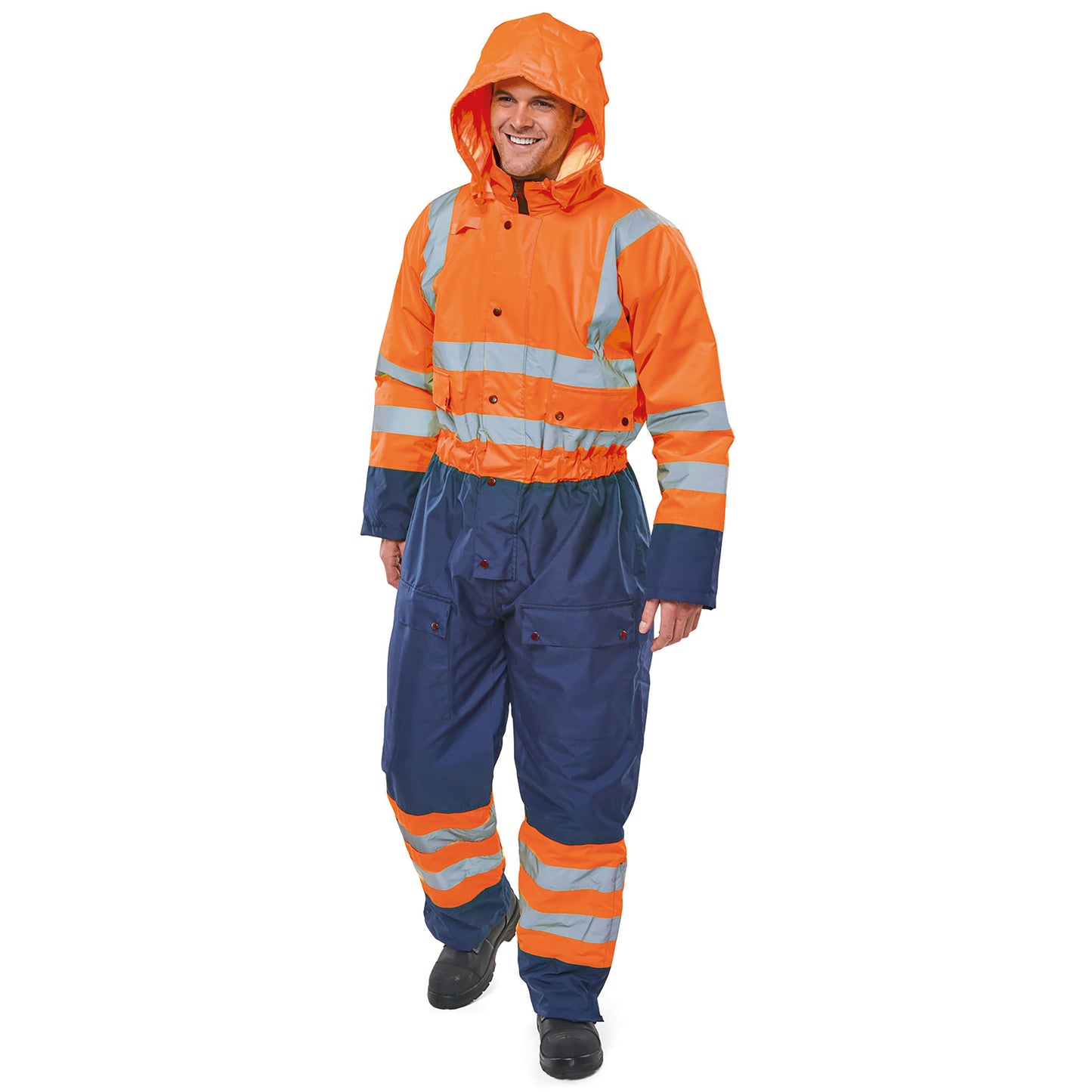 Beeswift Two Tone Hi Visibility Thermal Waterproof Coverall Orange/Navy Blue S