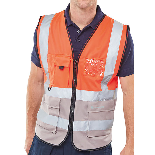 Beeswift High Visibility Two Tone Executive Waistcoat Red/Grey S