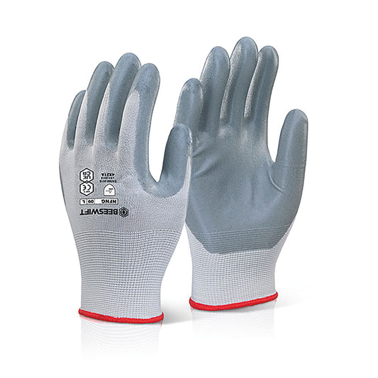 Beeswift Nitrile Foam Nylon Gloves Grey 07