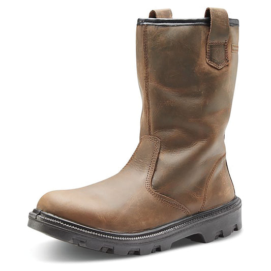 Beeswift Sherpa Dual Density PU Rubber S3 Leather Upper Fur Lined Rigger Boots 1 Pair Brown 08