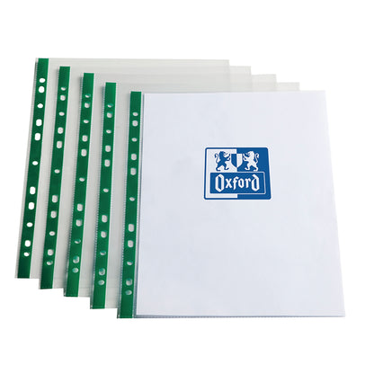 Oxford Punch Pocket Green Spine A4 Clear (100 Pack) 400002137