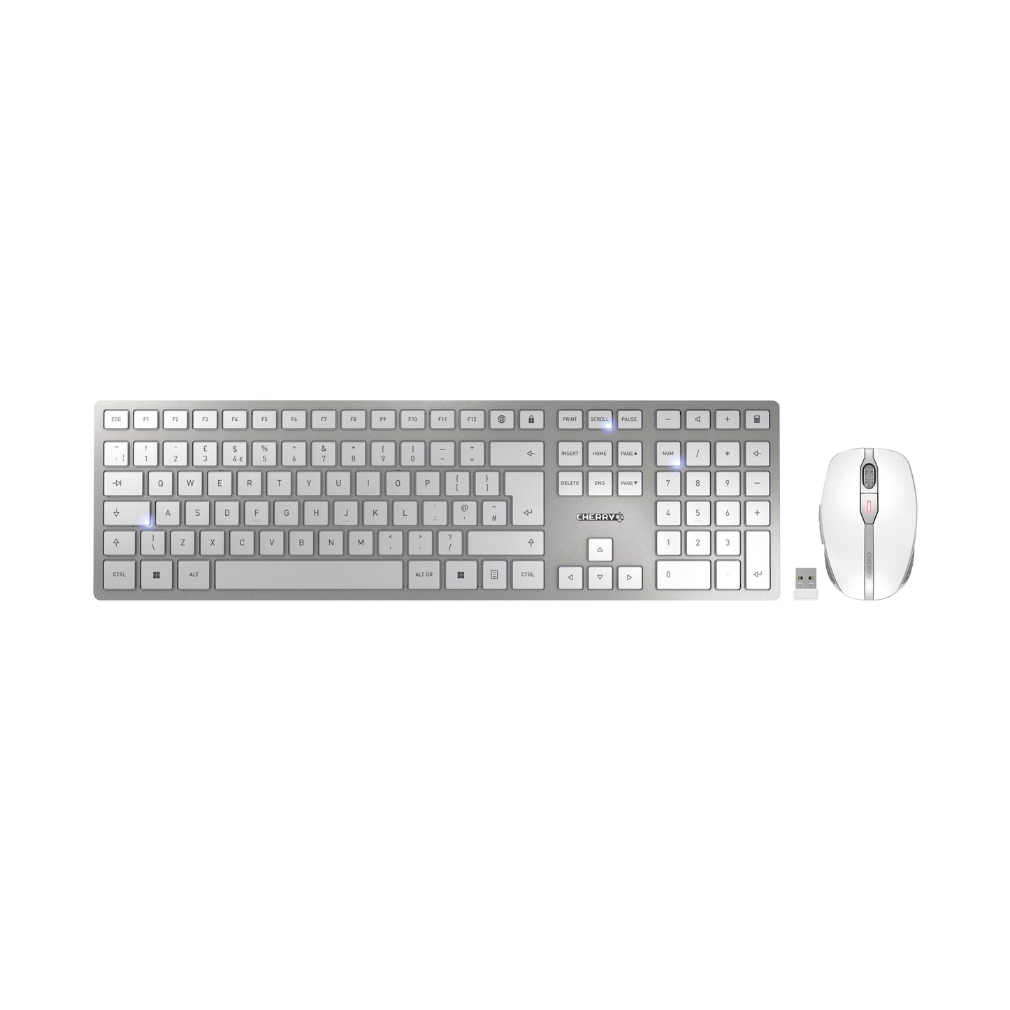 CHERRY DW 9100 SLIM keyboard Mouse included Universal RF Wireless + Bluetooth QWERTY UK English Silver