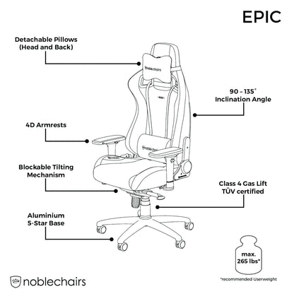 noblechairs EPIC Gaming Chair Real Leather Black/White/Red GC-008-NC