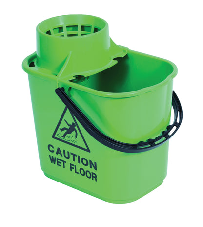 2Work Plastic Mop Bucket with Wringer 15 Litre Green 102946GN