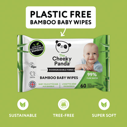 Cheeky Panda Biodegradable Bamboo Baby Wipes Packet of 60 Wipes (Pack of 12) BABYW-GBR
