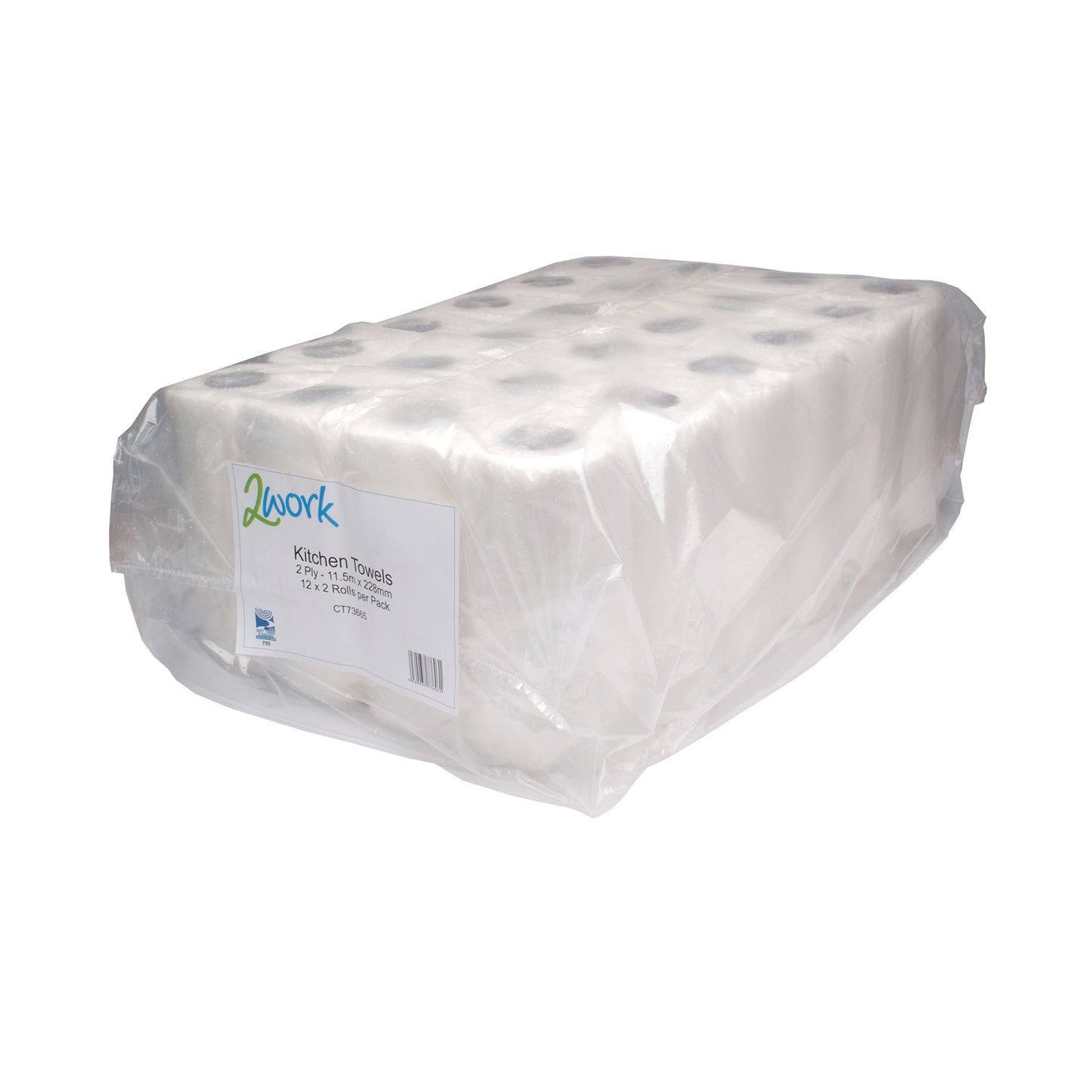 2Work Kitchen Roll (Pack of 2) x12 White CT73665