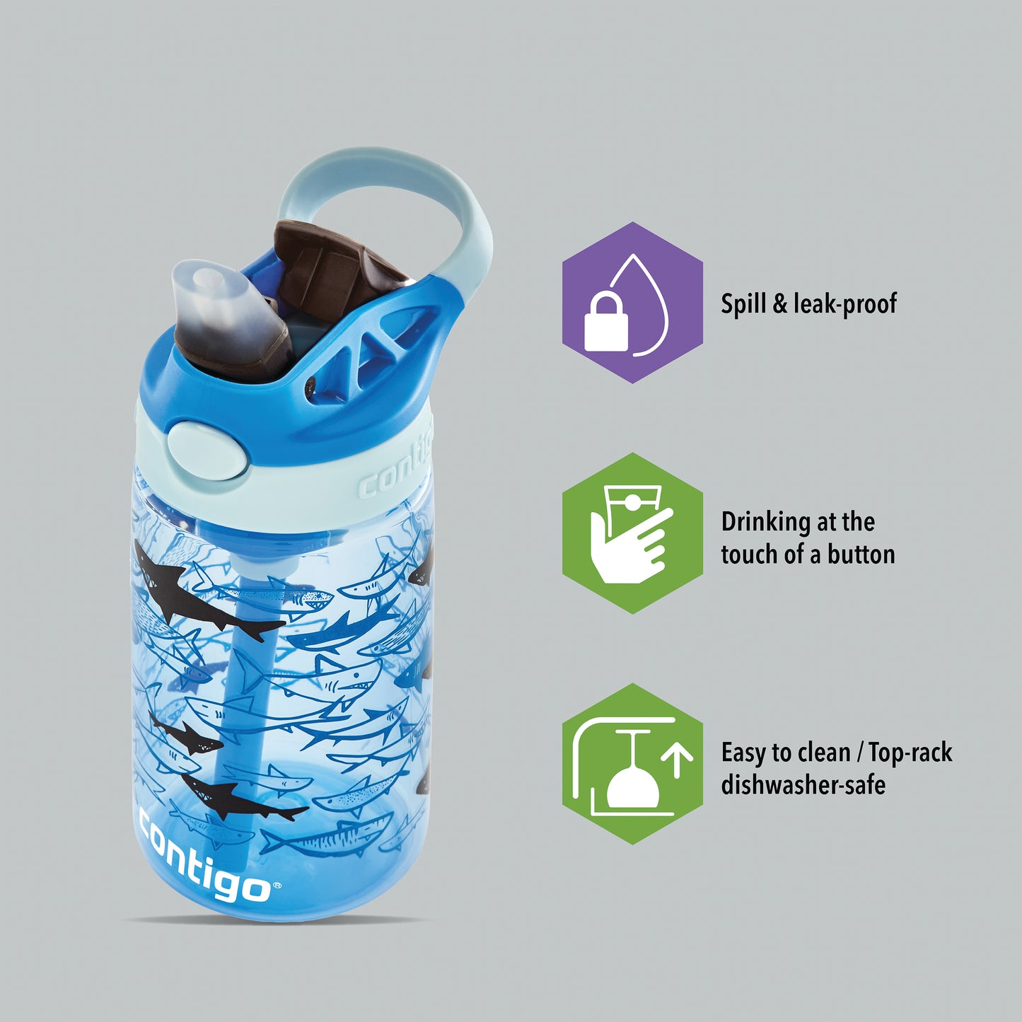 Contigo Easy Clean Autospout Bottle 14oz/420ml Blue Sharks 2127476
