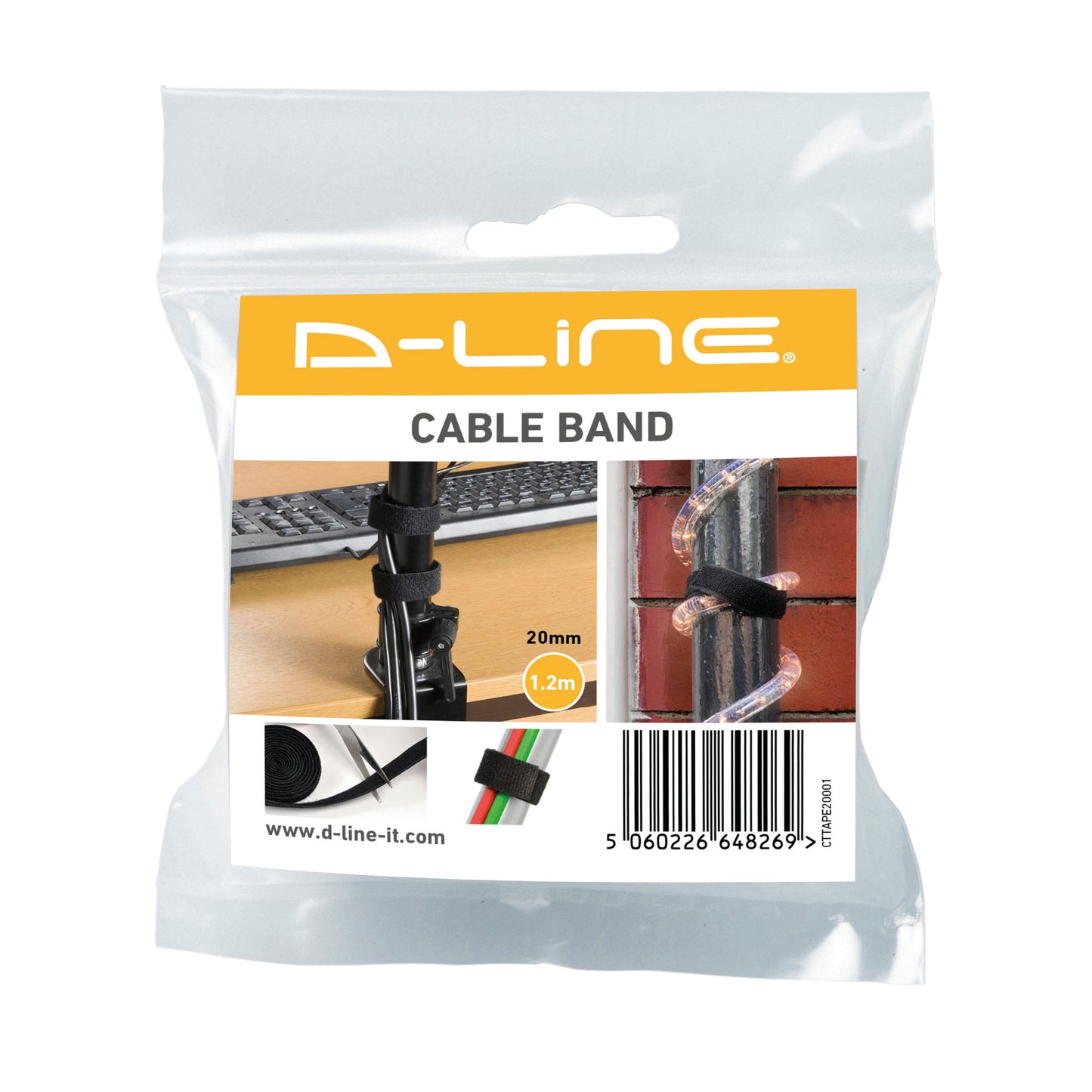 DLine Cable Tidy Band Reusable Hook and Loop Black CTTAPE20001