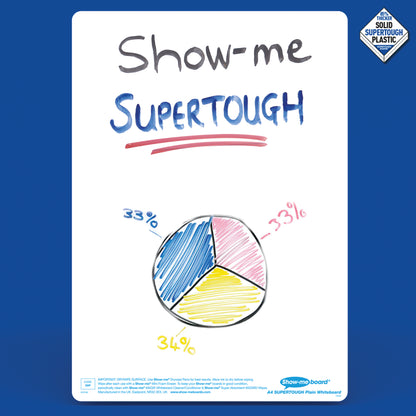 Show-me SUPERTOUGH A4 Whiteboards Plain/Plain Bulk Box (100 boards, pens and erasers + Free cleaners