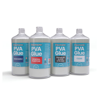 Classmaster White Washable Blue Label PVA Glue 1L Bottle with Screw Cap PVA1000BU