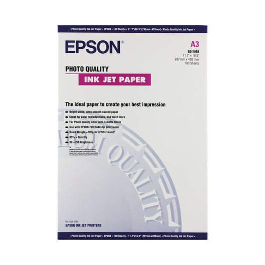 Epson White Photo Inkjet A3 Paper 104gsm (Pack of 100) C13S041068