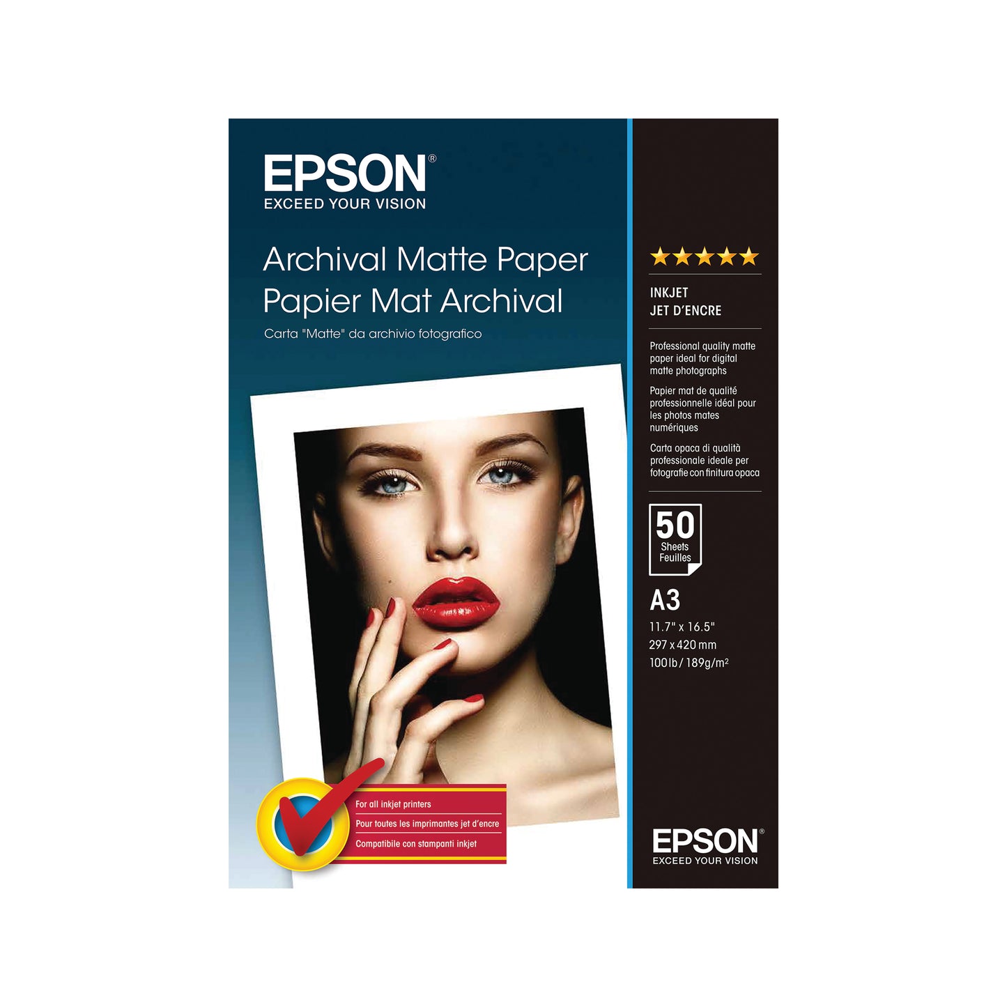 Epson Matte A3 Archival Paper 192gsm (Pack of 50) C13S041344