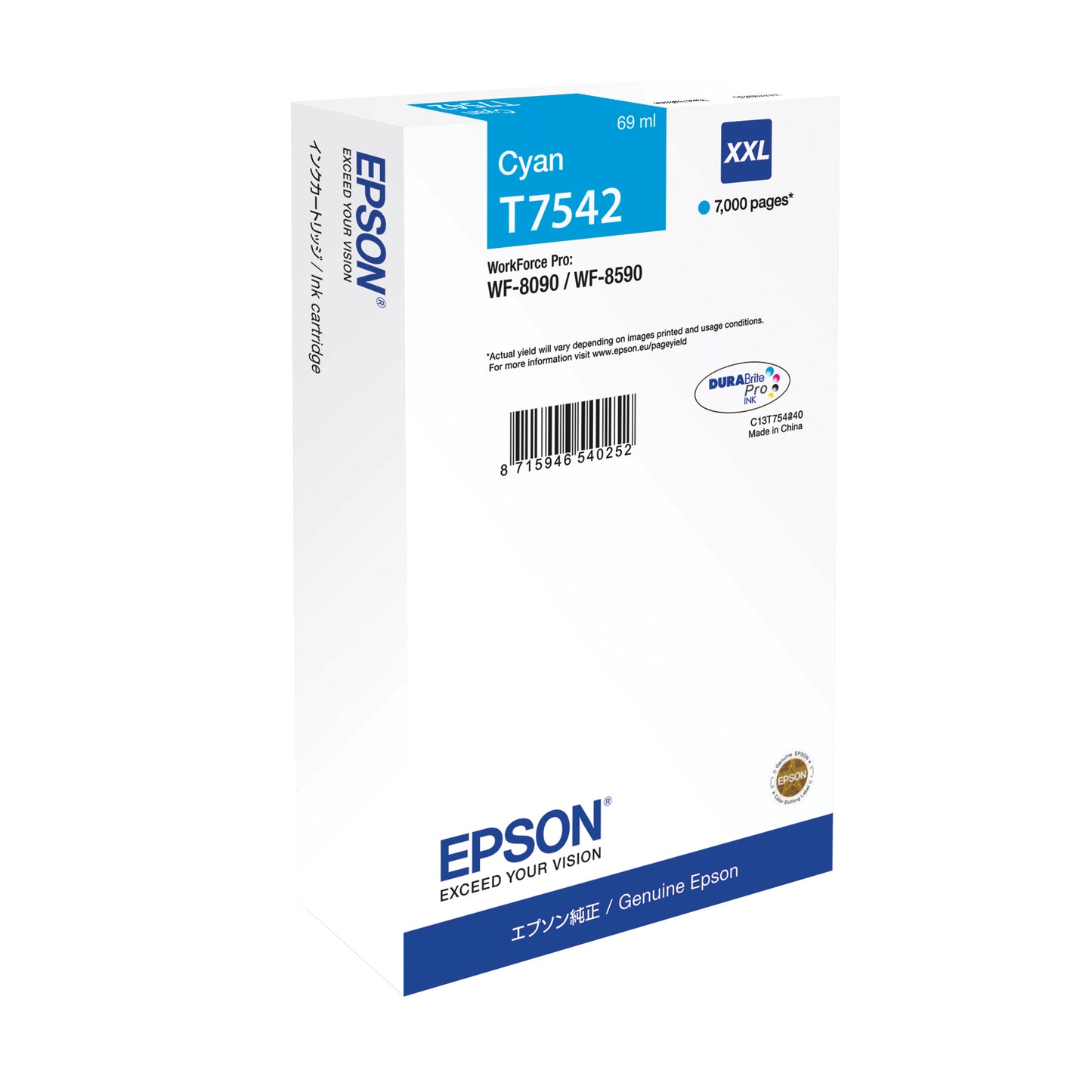 Epson T7542XXL Ink Cartridge DURABrite Pro Extra High Yield Cyan C13T754240