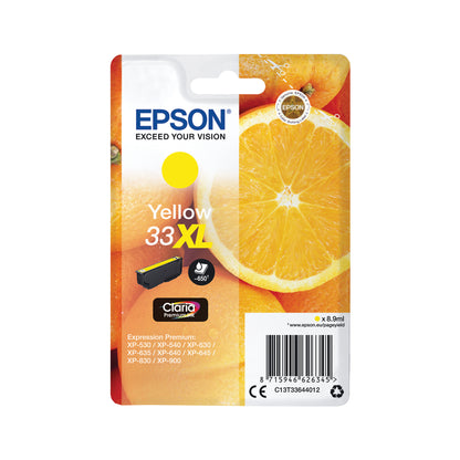 Epson 33XL Ink Cartridge Claria Premium High Yield Oranges Yellow C13T33644012