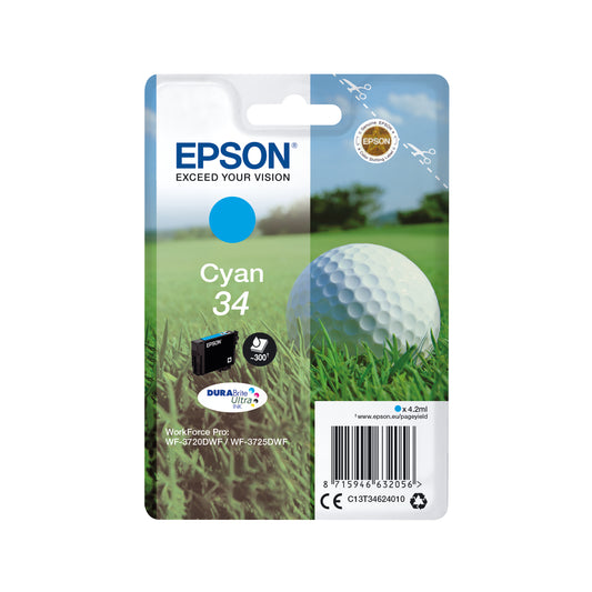 Epson 34 Ink Cartridge DURABrite Ultra Golf Ball Cyan C13T34624010