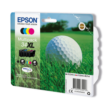 Epson 34XL Ink Cartridge DURABrite Ultra High Yield Multipack Golf Ball CMYK C13T34764010