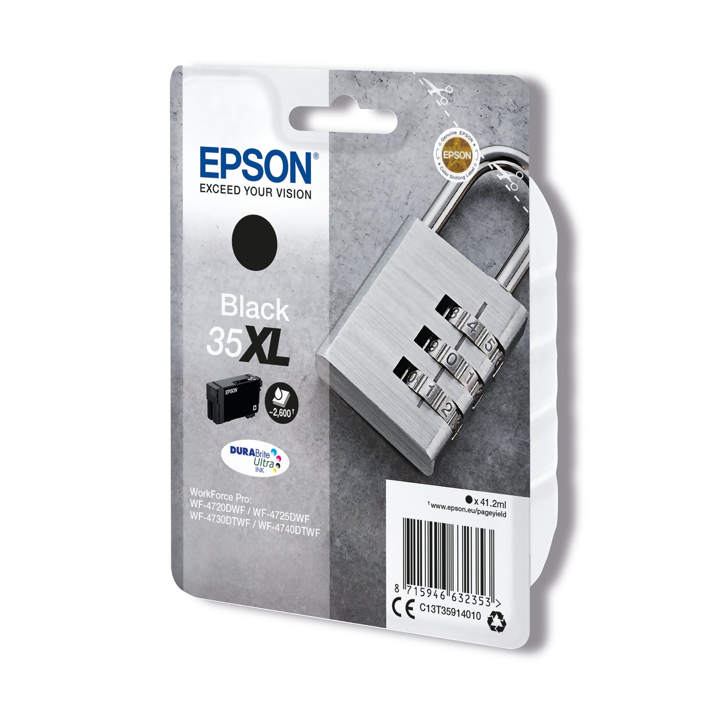 Epson 35XL Ink Cartridge DURABrite Ultra High Yield Padlock Black C13T35914010