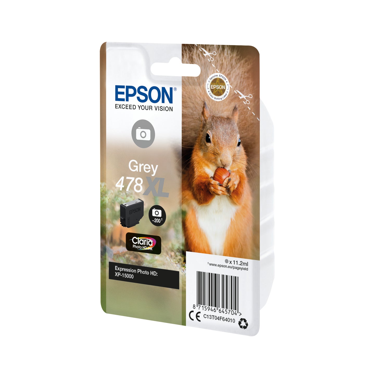 Epson 478XL Ink Cartridge Photo HD Claria High Yield Squirrel Grey C13T04F64010