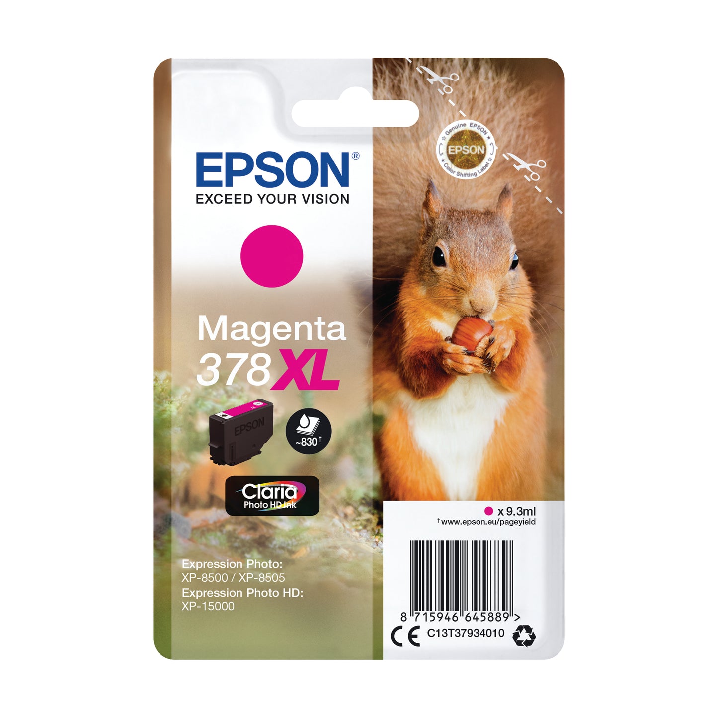 Epson 378XL Ink Cartridge Claria Photo HD High Yield Squirrel Magenta C13T37934010