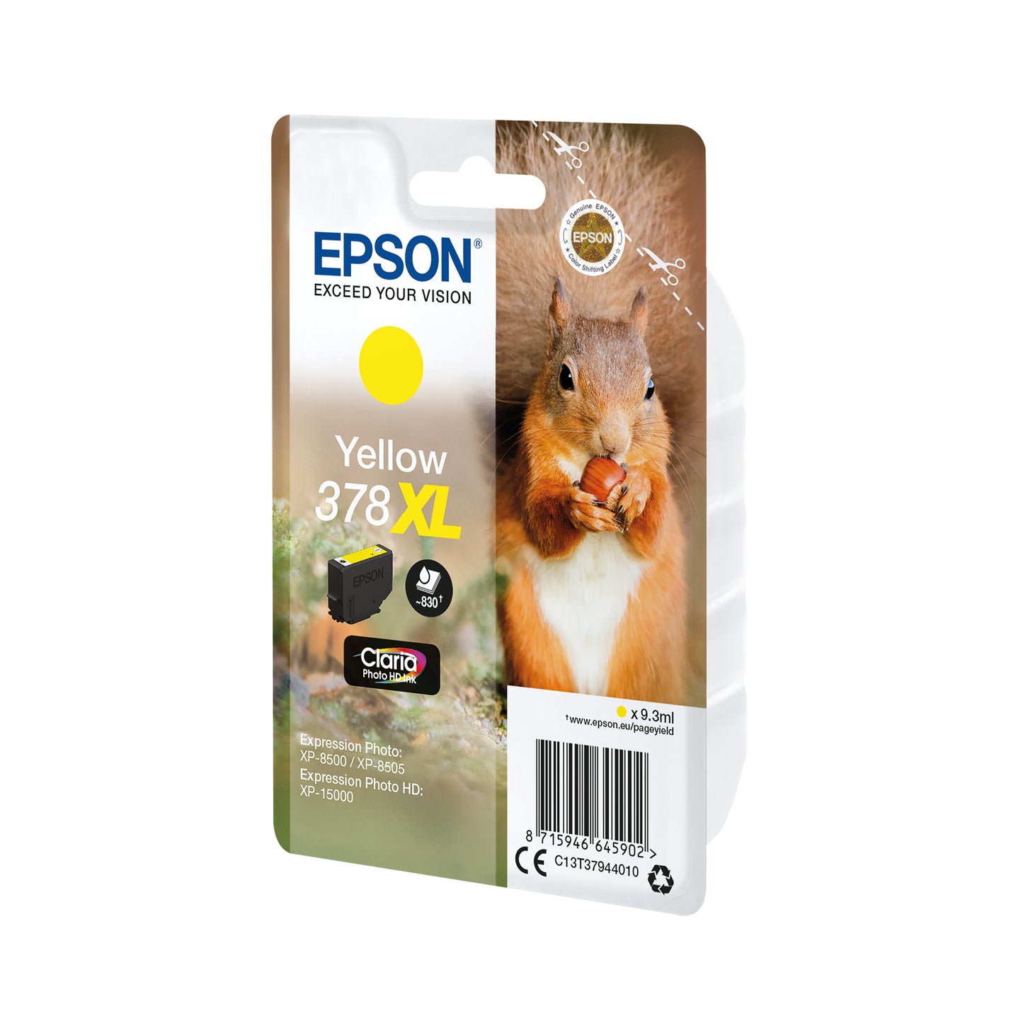 Epson 378XL Ink Cartridge Claria Photo HD High Yield Squirrel Yellow C13T37944010