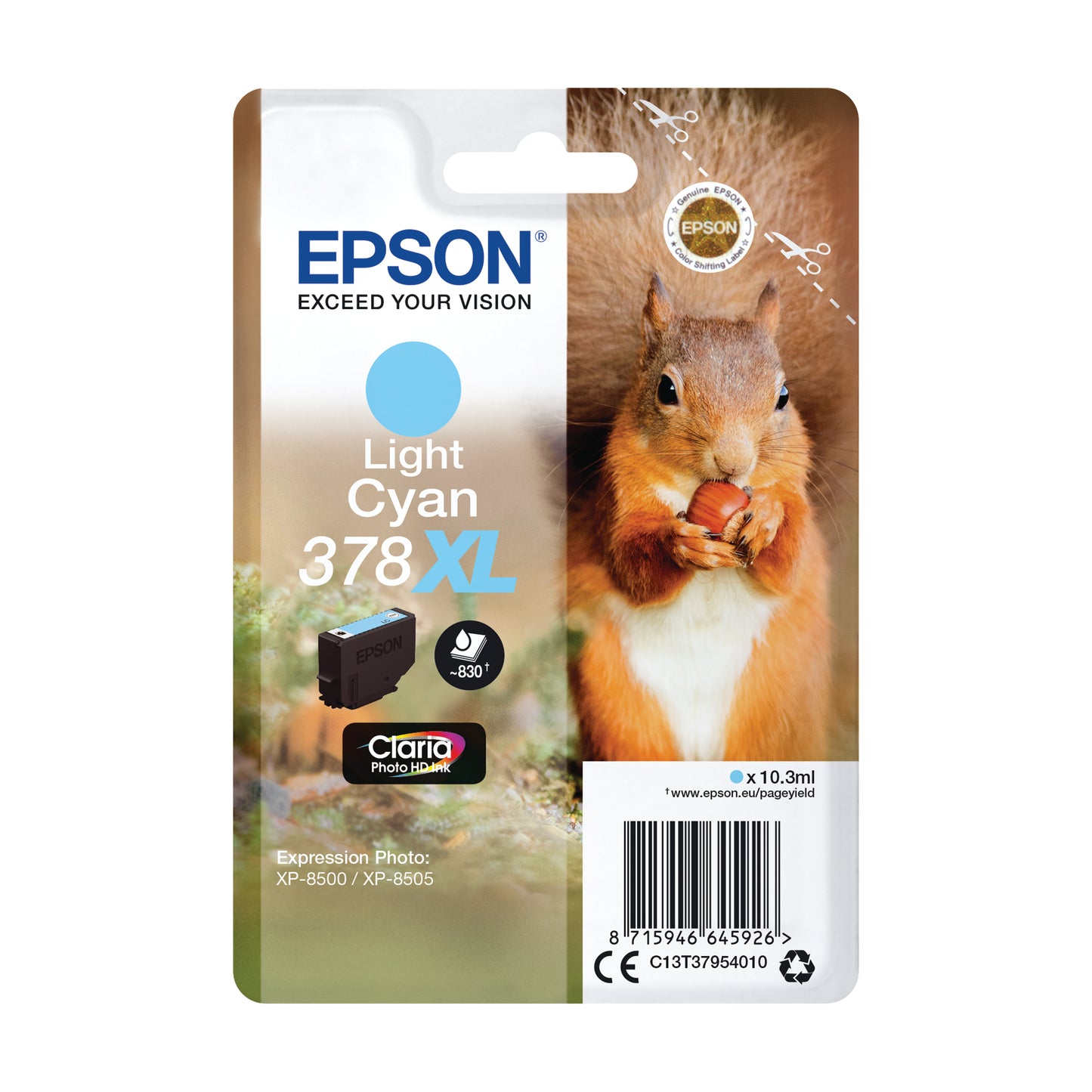 Epson 378XL Ink Cartridge Claria Photo HD High Yield Squirrel Light Cyan C13T37954010