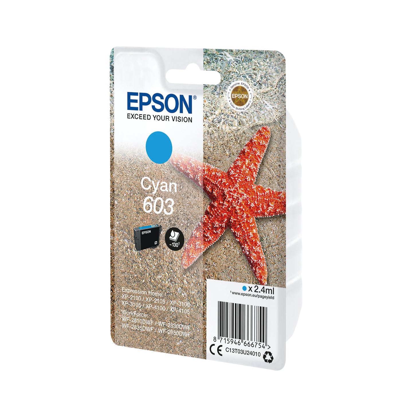 Epson 603 Ink Cartridge Starfish Cyan C13T03U24010