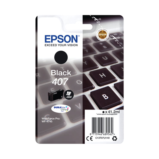 Epson 407 Ink Cartridge DURABrite Ultra WF-4745 Series Keyboard Black C13T07U140