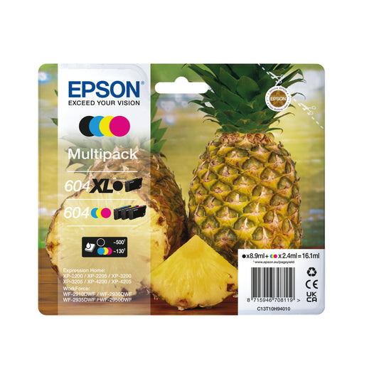 Epson 604XL/604 Ink Cartridge Multipack Pineapple XL Black High Yield/Standard CMY C13T10H94010