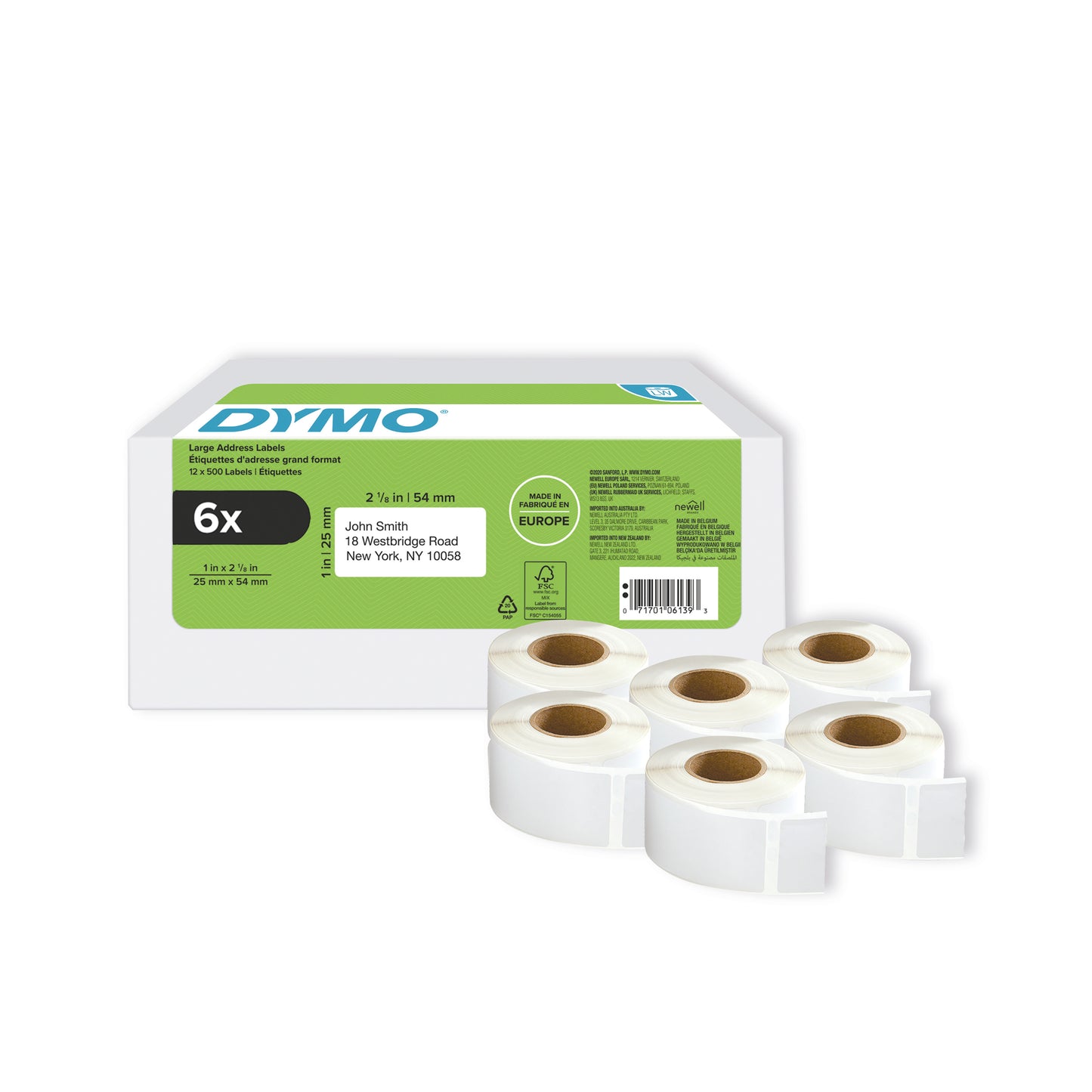 Dymo LabelWriter Return Address Labels 25 x 54mm Self-Adhesive White (Pack of 6) 2177564
