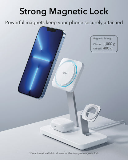 ESR HaloLock 3-in-1 Wireless Charger with CryoBoost MagSafe Compatible White 2C551