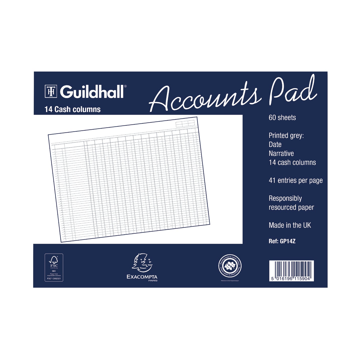 Exacompta Guildhall Account Pad 14-Column Cash 298x406mm 1590