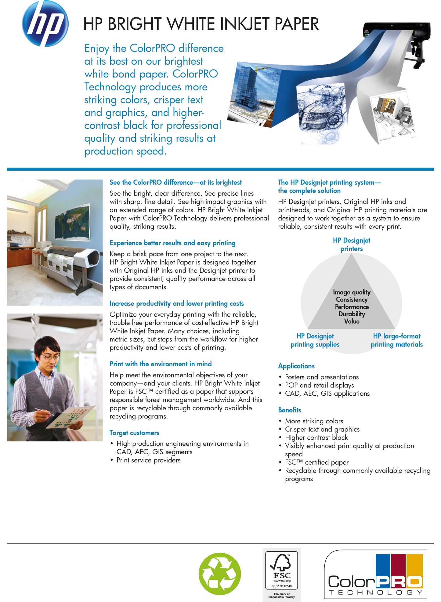 HP Bright White Inkjet Paper 841mm x45.7m (Quality 90 gsm paper reduces amount of smear) Q1444A