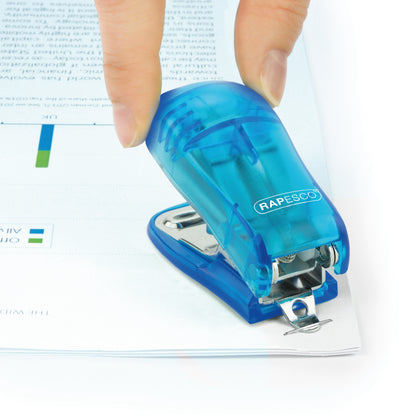 Rapesco 2 Hole Punch Mini Stapler and 26/6mm Staples Set Transparent Blue