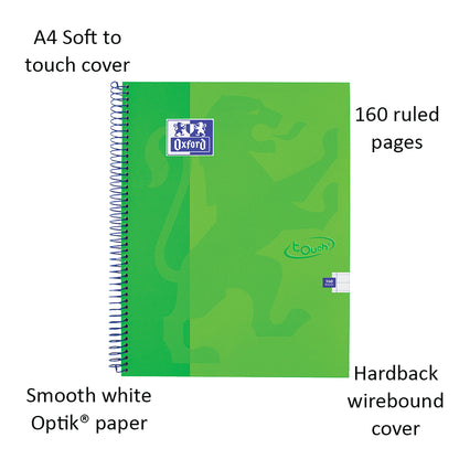 Oxford Touch Wirebound Hardback Notebook A4 Assorted (5 Pack) 400109986