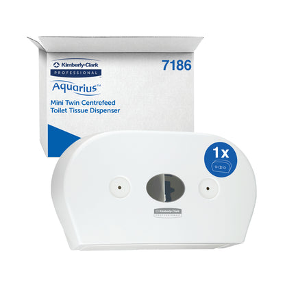Aquarius Mini Twin Centrefeed Toilet Tissue Dispenser White 7186