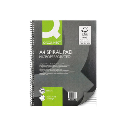 Q-Connect Ruled Margin Spiral Soft Cover Notebook 160 Pages A4 (Pack of 5) KF01072